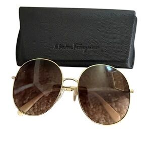 Salvatore Ferragamo Gold Sunglasses 100% Authentic comes with case & cloth